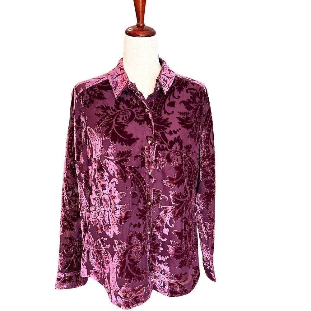 NWT Soft Surrounding Floreat Long Sleeve Velvet Cranberry Blouse Size Small